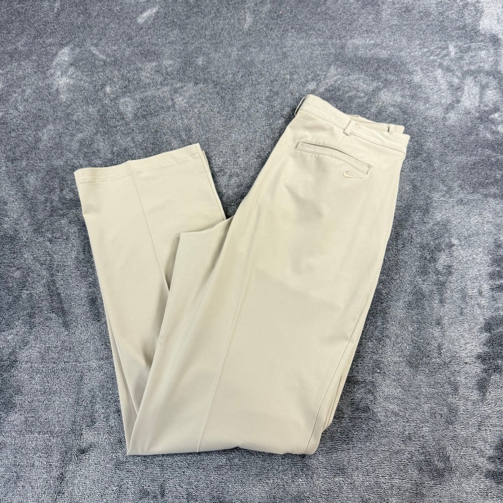 Nike Golf Dri-FIT Pants Mens 34 Khaki Beige Flat Front Performance Trousers